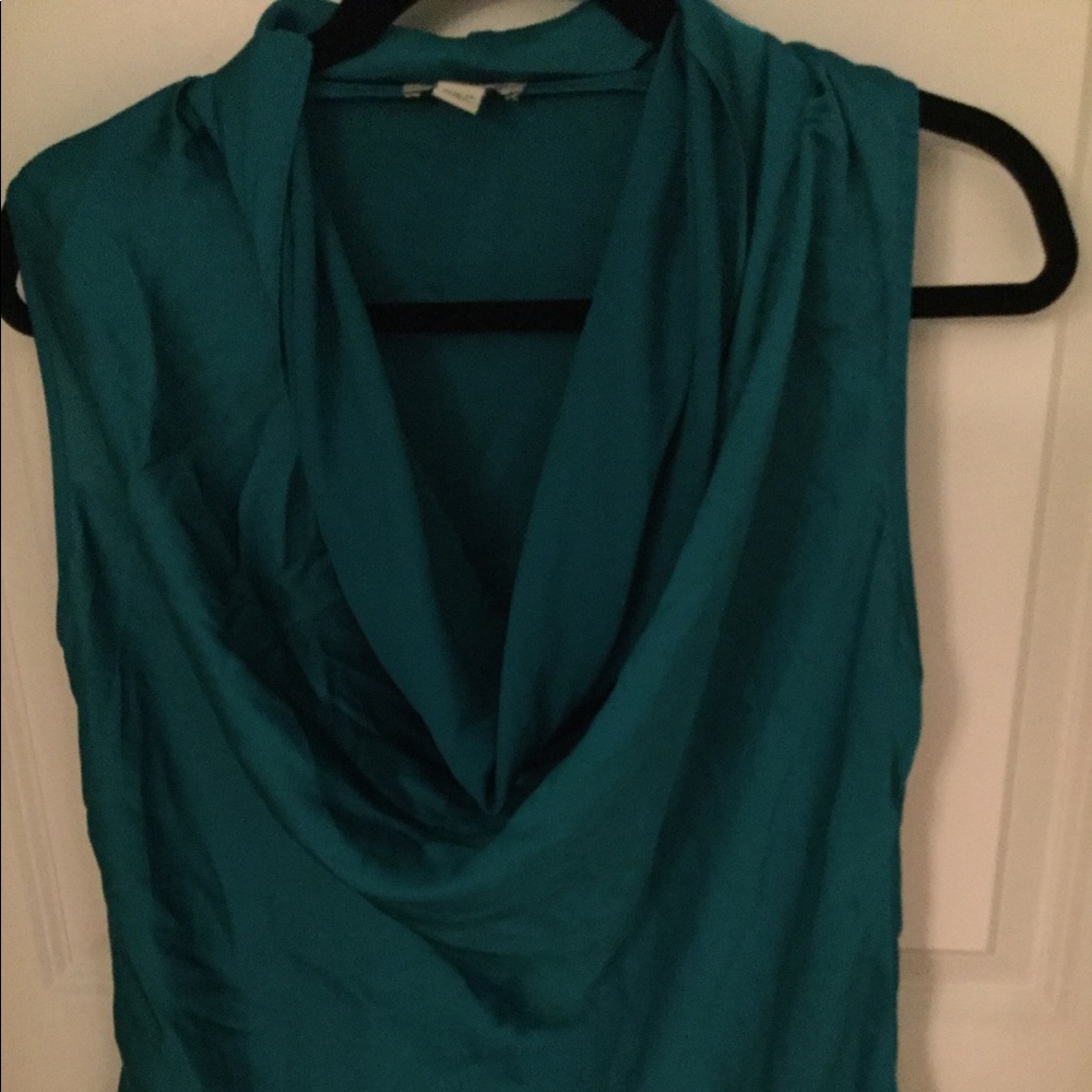Teal cowl neck silk top